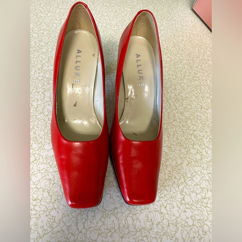 Allure Red Heels Square Toe Classic